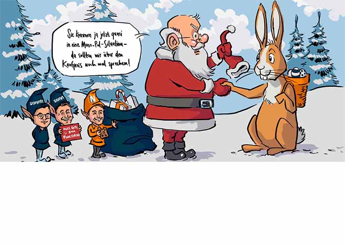 Frohe Weihnachten (Grußkarte): Osterhase tritt Nachfolge des Weihnachtsmanns an